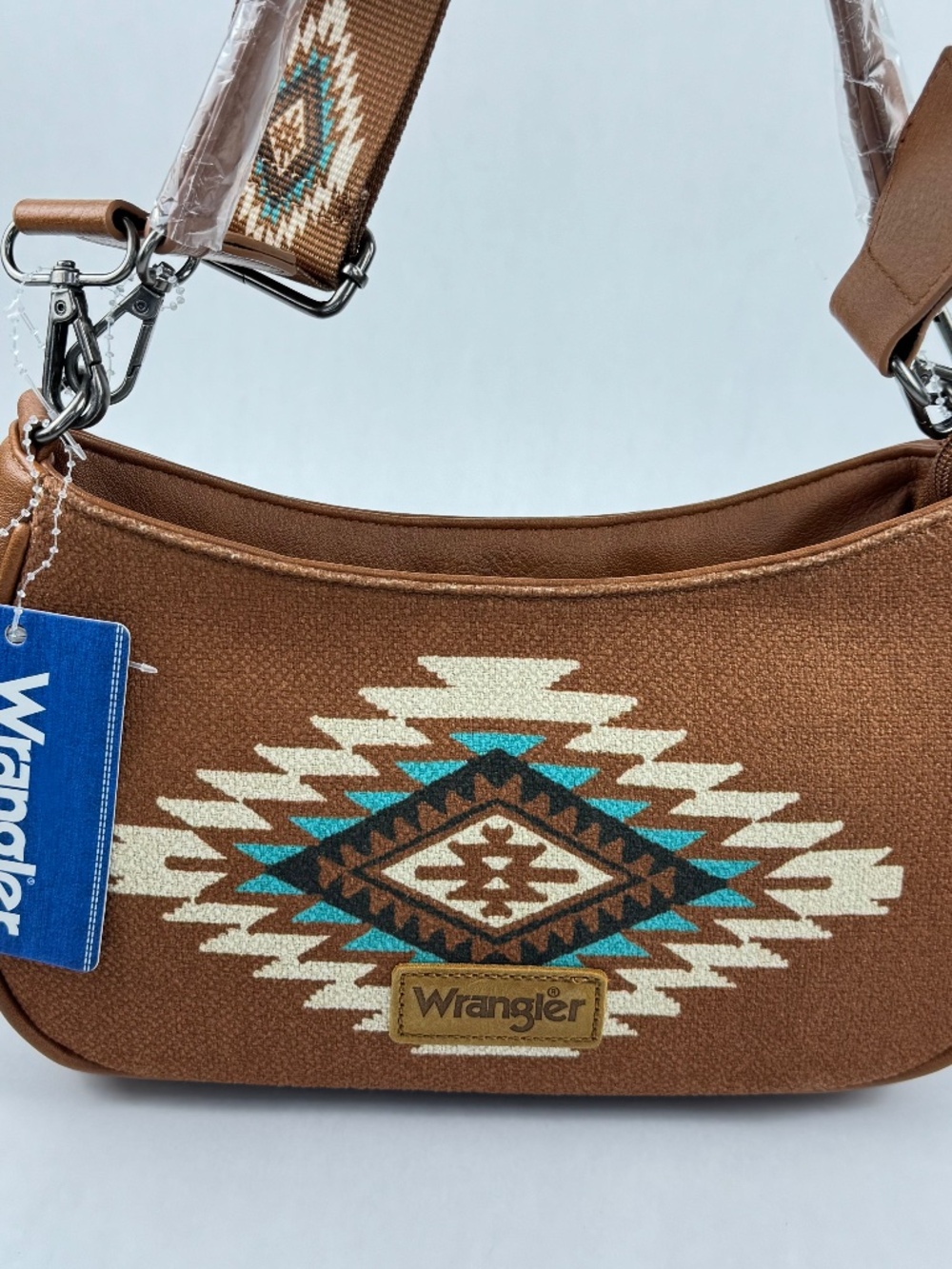 NWT Wrangler Womens Aztec Brown Canvas Hobo Crossbody Bag Purse Adjustable Strap